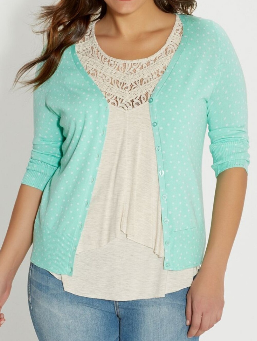 Maurices Mint Green Polka Dot Button Cardigan